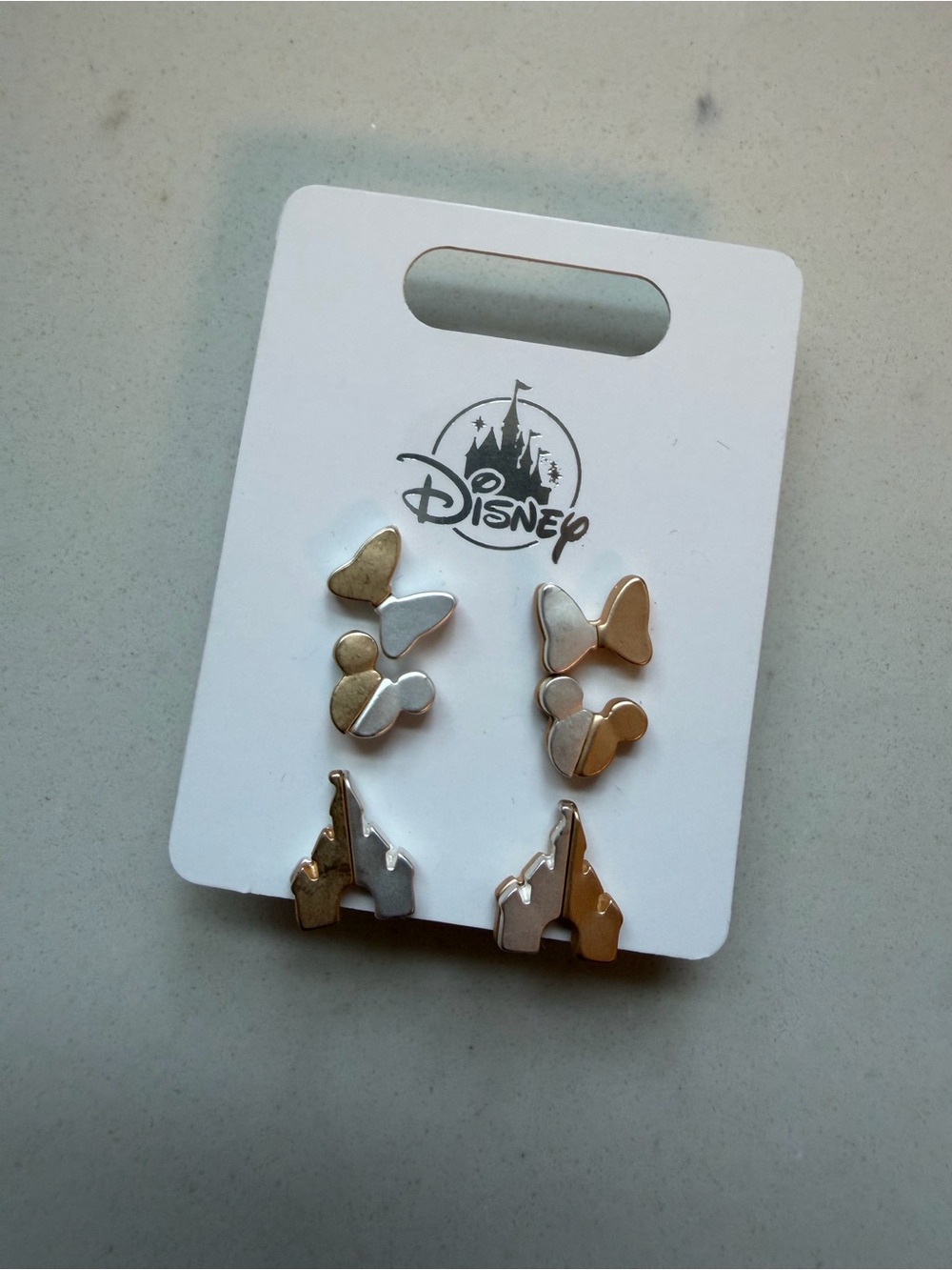 Disney Two-Tone Mickey & Castle Stud Earring Trio - Gold & Silver
